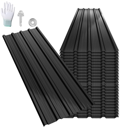 LARS360 24 lamiere trapezoidali per tetto, 129,5 x 45 cm, 14 m², lamiera profilata zincata, 0,25 mm, pannelli per tetti in acciaio zincato, inclusi guanti