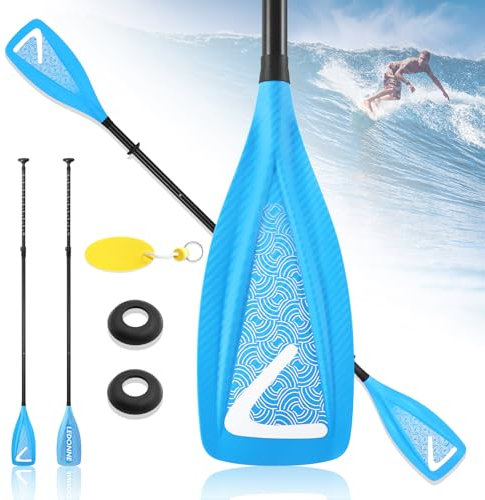 LEDONNE Carbon SUP Paddel 4 Stück verstellbares Kajak Paddel Stand Up Paddleboard Paddel mit leichtem Carbon-Schaft und 2 Nylonklingen, Blau