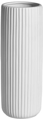 AVENDO Weiße Keramik Vase – Moderne Designvase in edlem Mattweiß und zeitlosem matt-rauem Finish, Geriffelte Vase für Wohnzimmer Deko, Blumenvase 20cm, Deko Aesthetic (gerade)