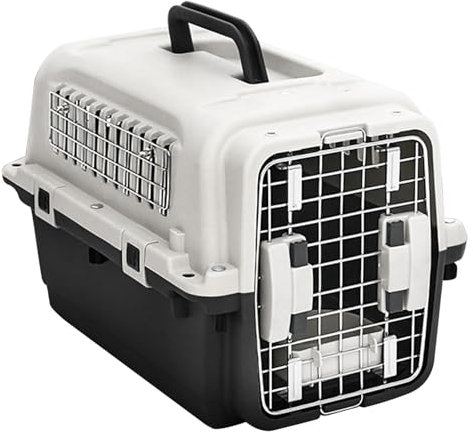 WPWSDWMX Kunststoff katzenkäfig mit Griff, Katzenbox mit Metalldraht und Einzeltür, Trennwand und Hängenapf, für Hunde/Katzen auf Reisen(40cm/16in)