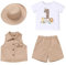 FYMNSI Baby Jungen 1. Erster Geburtstag Outfit Kleinkinder Dschungel 1 Jahr Party Safari Wald Fotoshooting Kurzarm T-shirt Top Shorts Weste Hut 4tlg Bekleidungsset Khaki 9-12 Monate