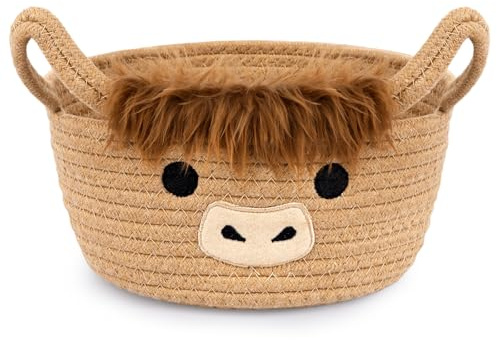 Highland Cow Aufbewahrungskorb,Braun Korb Aufbewahrung | Baumwollseil Aufbewahrungskorb Geflochten für Schränke,Badezimmer,Küche,Spielzeug Aufbewahrung