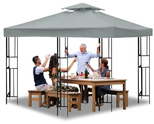 Ersatzdach Pavillon 3x3, Pavillon Dach 3x3 Ersatzdach Wasserdicht, Doppeldach Schutzhaube UV-Schutz Gartenpavillon Pavillondach mit Air Vent (Grau)