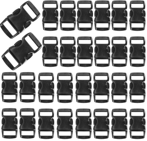 SGERUFZ 30er Set Steckschnallen aus robustem Kunststoff für 10mm Bänder, Klickverschlüsse für Hunde- und Katzenhalsbänder, Paracord Armbänder, Steckschließer für Rucksack (29x15x5 mm) (Schwarz)