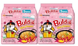 Samyang Buldak Carbonara Instant Noodles 130g (Pack of 10) – Korean Spicy Creamy Carbonara Ramen (Pink Pack) | Hot Chicken Flavour Noodles | Perfect for Spice Lovers | Popular Korean Favorite