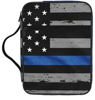 WYCZHY American Thin Blue Line Flag Waterproof Bible Carrying Case with Smooth Zippers Large Capacity Storage Bag for Bible Study Supplies