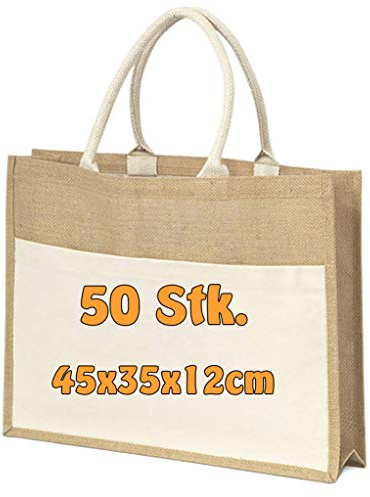 Cottonbagjoe Jutetaschen | Einkaufstaschen, Shopper | 100% Jute | Wasserabweisend | mit Fronttasche und kurzen Henkeln | im Vintage-Look | Baumwolltaschen
