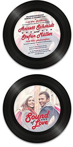 60 x Runde Hochzeitseinladungen Einladungskarten Hochzeit - Schallplatte Sound of Love
