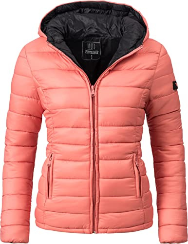 MARIKOO Damen Übergangsjacke leichte Steppjacke kurz mit Kapuze Lucy Coral Gr. XXL