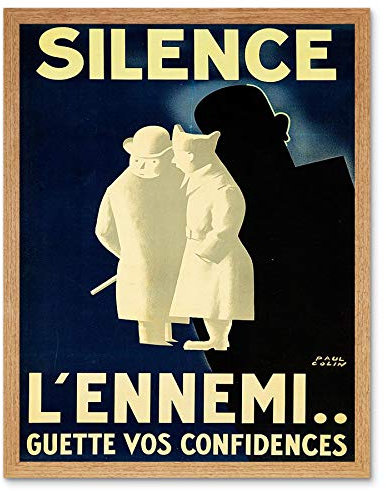 Wee Blue Coo Propaganda War Wwii France Loose Talk Enemy Shadow Silence Art Print Framed Poster Wall Decor Kunstdruck Poster Wand-Dekor-12X16 Zoll