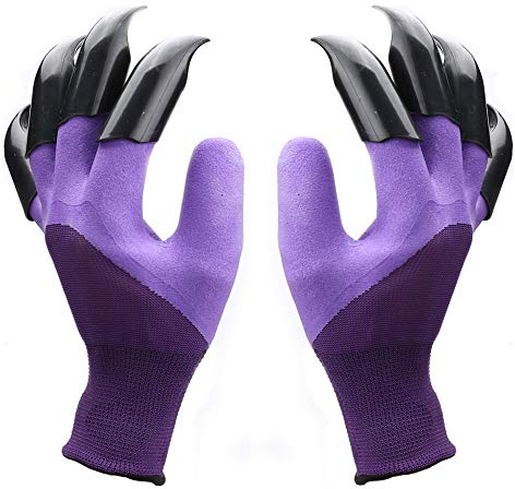 Famoy Claw Gartenhandschuhe, Gartenhandschuhe mit Krallen für Frauen, Geschenk (Violett, 1 Paar)