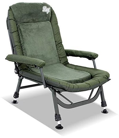 Lucx Angelstuhl 'EL Presidente' - luxuriöser Karpfenstuhl mit Memoryschaum, Thermobezug & Verstellbarer Rückenlehne - Stabiler Carp Chair mit Armlehnen & Schlammfüßen