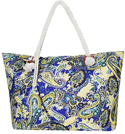 DonDon Strandtasche XXL mit Reißverschluss - Umhängetasche Damen, Shopper Tasche Damen im Beach Look mit Schulterriemen - Urlaub Must Haves Beach bag - Paisley-Muster bunt