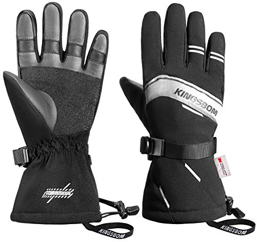 KINGSBOM Wasserdicht Ski- und Schnee-Handschuhe, 3M Thinsulate Winter Warm Touchscreen Snowboard Handschuhe für Herren & Damen - Schwarz(XXL)