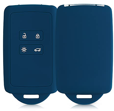 kwmobile Accessoire clé de Voiture Compatible avec Renault Smart Key 4-Bouton (Keyless Go Uniquement) - Coque en Silicone Souple avec Embout Porte-Clé - Bleu foncé