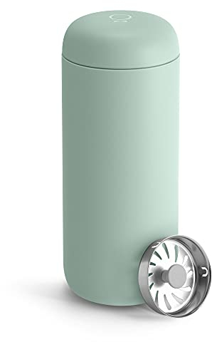 Fellow Carter Move Travel Mug - Vacuum-Insulated Stainless Steel Coffee and Tea Tumbler with Ceramic Interior and Splash Guard, Mint Chip, 16 oz Cup
