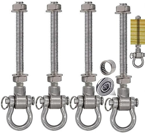 Dakzhou 4 Heavy Duty Bearing Hanger Permanent Anti-Rust (10mm) 180° Swing, 1500 LB, sandbag Yoga Swing Hammock Chair