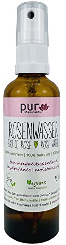 Bio Rosenwasser 100% naturreines Rosen-Hydrolat in Glasflasche mit Zerstäuber 75 ml pur Manufaktur
