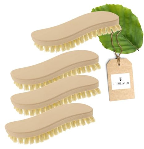 4X HOFMEISTER® Holz-Scheuerbürste, 21 cm, für Starke Verschmutzungen, stabile Fibre-Natur-Borste, verträgt Hitze & Reinigungsmittel, Waschbürste für Haushalt, Auto & Boot, S-Form