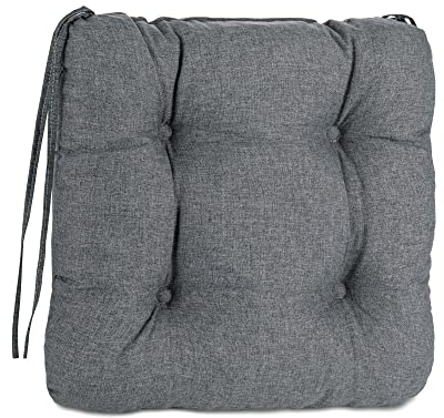 Pillows24 – 4X Sitzkissen Outdoor 40x40 – Extra Dicke 8cm – Wasser- & UV-beständig + Bändern | Bequeme Stuhlkissen, Stuhlauflage Sitzpolster, Sitzauflage Gartenstuhl | Sitzkissen Stuhl (dunkelgrau)