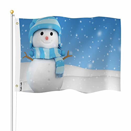 Yekiua Schneemann-Flagge, 90x150 cm, für den Außenbereich, 3D-Happy Lovely Cute Cartoon-Weihnachten, Schneemann, Winter, Schnee, Premium, stärkste, langlebige Flagge, lebendige Farben mit Messingösen