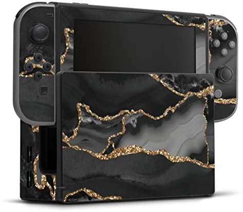 DeinDesign Skin kompatibel mit Nintendo Switch Folie Sticker Marmor Muster Glitzer Look