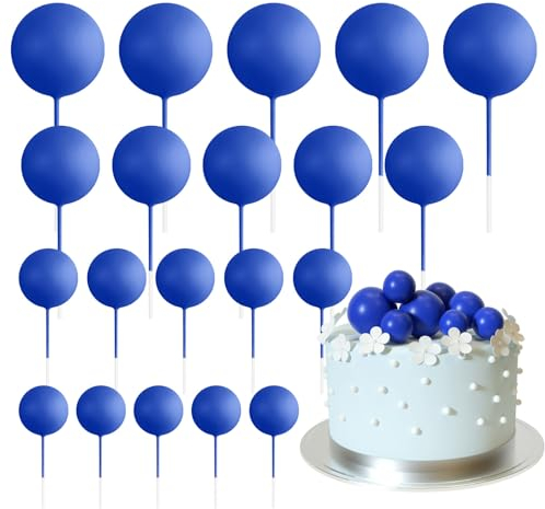 ASTARON 20 Pcs Ball Cake Topper Decorations Mini Balloons Cake Topper Sticks Royal Blue Balls Cake Picks for Wedding Birthday Cake Decorations