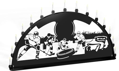 Außenschwibbogen Schwibbogen Lichterbogen 15 flammig/Metall - Motiv: Eishockey - Farbe: schwarz (1,5 Meter)