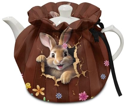 Poceacles Théière à thé avec imprimé lapin de Pâques, couvre-théière pour cuisine, décoration d'intérieur, confortable pour femme au foyer, amie, maman
