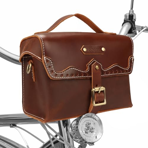 Tourbn TOURBON Retro Fahrrad Lenkertasche Echtleder Fahrrad Hinterradsattel Gepäckträger Rahmentasche
