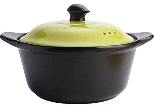 Olla de cerámica con vitrocerámica, ollas de barro con tapa colorida, olla antiadherente resistente al gas, ollas verdes de 2 litros