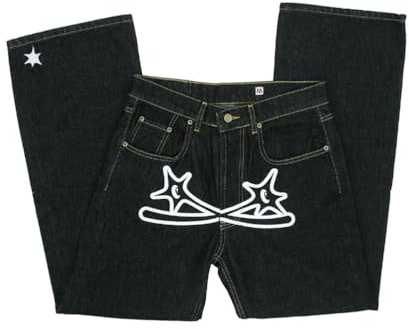 ORANDESIGNE Jeans Y2K Homme Taille Basse Printed Pants Pantalon Unisexe Pantalon Cargo Décontracté Imprimé Hippie Streetwear O Blanc XL