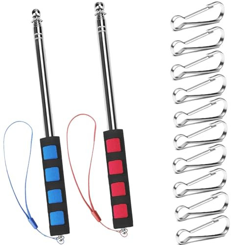 YREYBN 2pcs Flag Pole, Telescopic Flag Pole, Festival Flag Pole, Extendable Batons Self Defense, with 10 Pieces Flag Pole Clips for Tourist Guide Camping Travel Teaching Pointer (Blue & Red)
