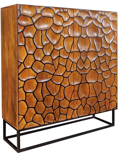 Highboard VULCANO - 120cm - schwarz braun - Mangoholz handmade mit Stauraum | Soft Close, handgefertigtes Unikat, montiert geliefert, Metallgestell, stabiles Gestell