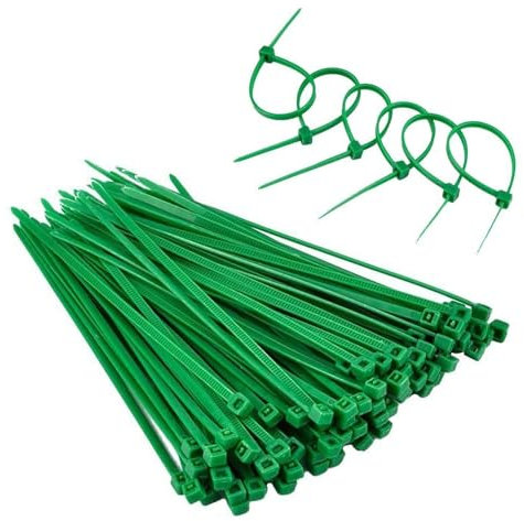 200 Pcs Green Cable Ties - 200mm x 2.5mm, Multi-Purpose Garden & Plant Ties