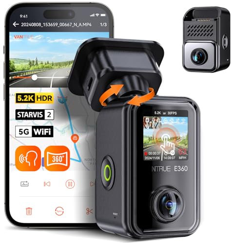 VANTRUE E360 Dash Cam 5.2K Panoramic Front Inside 1944P+1944P, 210° Wide Angle Dashcam for Cars, STARVIS 2, 5G WiFi GPS, HDR, Infrared Night Vision, Touch Screen, 24H Parking Mode, Support 512GB
