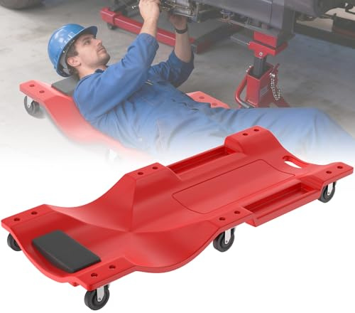 Froadp KFZ Montageliege Rollbrett, 101,5x45,5x11,5cm Werkstattliege aus PP mit 6 Rollen, Montagerollbrett mit Kopfstütze, 150kg Tragkraft, Werkstattrollbrett für Auto Wartung und Unterbodenarbeiten
