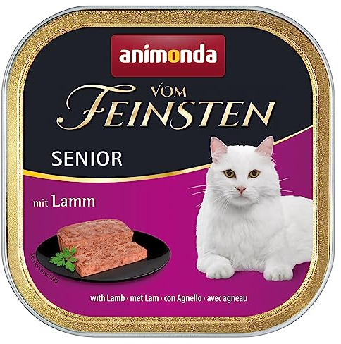 animonda vom Feinsten Senior Katzenfutter nass Nassfutter mit Lamm (32 x 100g), Katzenfutter ab 7 Jahren, ohne Getreide ohne Zucker, mit frischen, fleischigen Zutaten