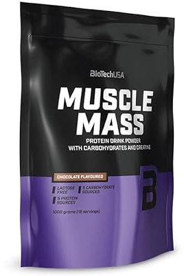 BioTechUSA Muscle Mass | Protein- & Kohlenhydratpulver | mit Kreatin und Glutaminpeptiden | Gainer | Laktosefrei | Mikronisiertes Kreatin | 1 kg | Schokolade