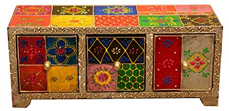 Casa Moro Orientalische Mini-Kommode Chandi mit 3 Schubladen 28x11x10 cm (B/T/H) aus Holz | handbemalte Apotherschränkchen Box Schmuckkasten | Originelle Geschenk-Idee Dekoration MA27-05