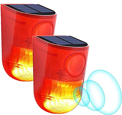 Zeerkeer Solar Alarm Licht Solar Klingen Alarm Stroboskop Blinkende Led-Licht, IP65 Wasserfest 110dB laut Sicherheit Alarmanlage für Persönliche Farm Villa Apartment Outdoor Yard Alarm/2 Stück