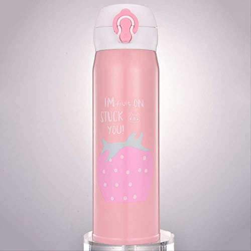 Cartoon Fruit Bounce Isolierung Cup Kreative Sport Wasserflasche Edelstahl Isoliert Student Vakuum Flasche Leckproof Doppel Wand Thermos Für Radfahren Gym Mädchen Jungen Kinder Bunte Erdbeere 500ML