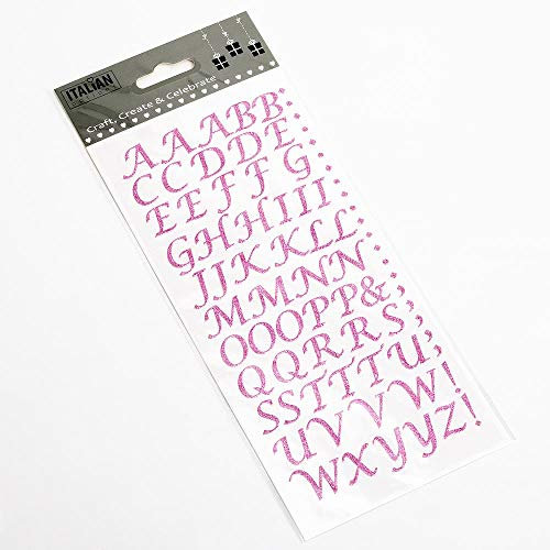 15mm Script Pink Glitter Self Adhesive Alphabet Sticker Letters Craft Embellishment