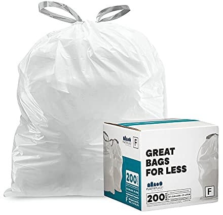 Plasticplace Custom Fit Trash Bags simplehuman Code F Compatible (200 Count) White Drawstring Garbage Liners 6.5 Gallon