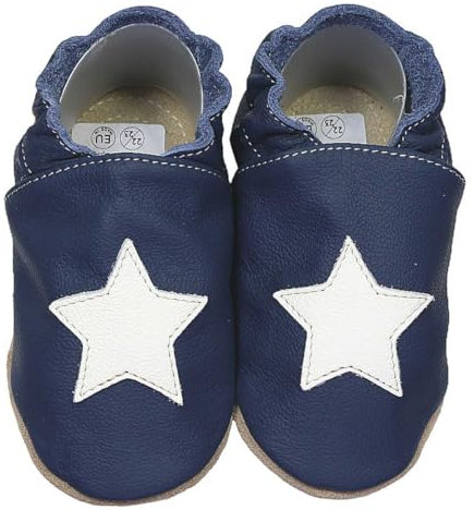 HOBEA-Germany Kitaschuhe Safestep, Kinderhausschuhe, Lederschuhe (blau Stern weiß, 20/21 EU)