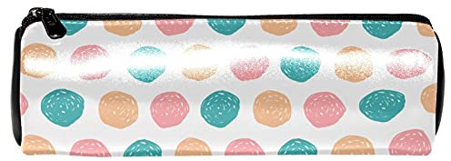 Bunte Doodle Dots Muster Leder Barrel Stifteetui Münzbörse Tasche Kosmetiktasche Make-up-Tasche für Studenten Schreibwaren Schule Arbeit Büro Aufbewahrung