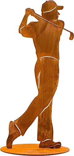 Rostikal Golfspieler Figur 20 cm Vintage Gartendeko Rost Golfer Deko Garten Skulptur