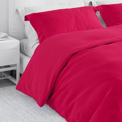 Corredocasa Copripiumino in Puro Cotone Morbidissimo Tinta Unita Dotato di Federa/e Disponibile in una Vasta Gamma di Colori e Per Tutti i Tipi di Letto (Fucsia, Matrimoniale)