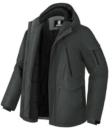 Pioneer Camp Manteau Homme Hiver Imperméable Doublé Polaire Chaud Veste avec 9 Poches Capuche Coupe-vent Isolée Homme Jacket Parka Gris XXL