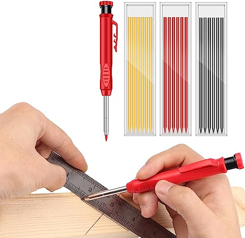 Tieflochmarker Bleistift Baustelle Zimmermannsbleistifte Bau Pica Dry Stift Minen Bohrlochmarker Druckbleistift Set mit 18 Nachfüllungen